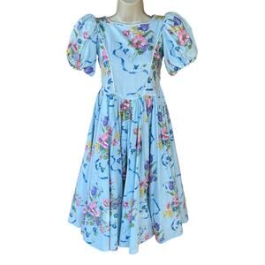 Vintage Daisy Kingdom Light Blue Floral Dress Crinoline Full Skirt Girls 10